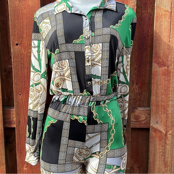 Fashion Queen Stylish Green and Black Patterned Women's Jumpsuit Size M - Picture 4 of 13